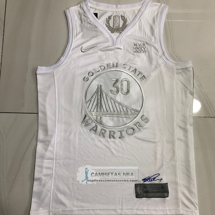 Camiseta Golden State Warriors Stephen Curry NO 30 MVP Blanco